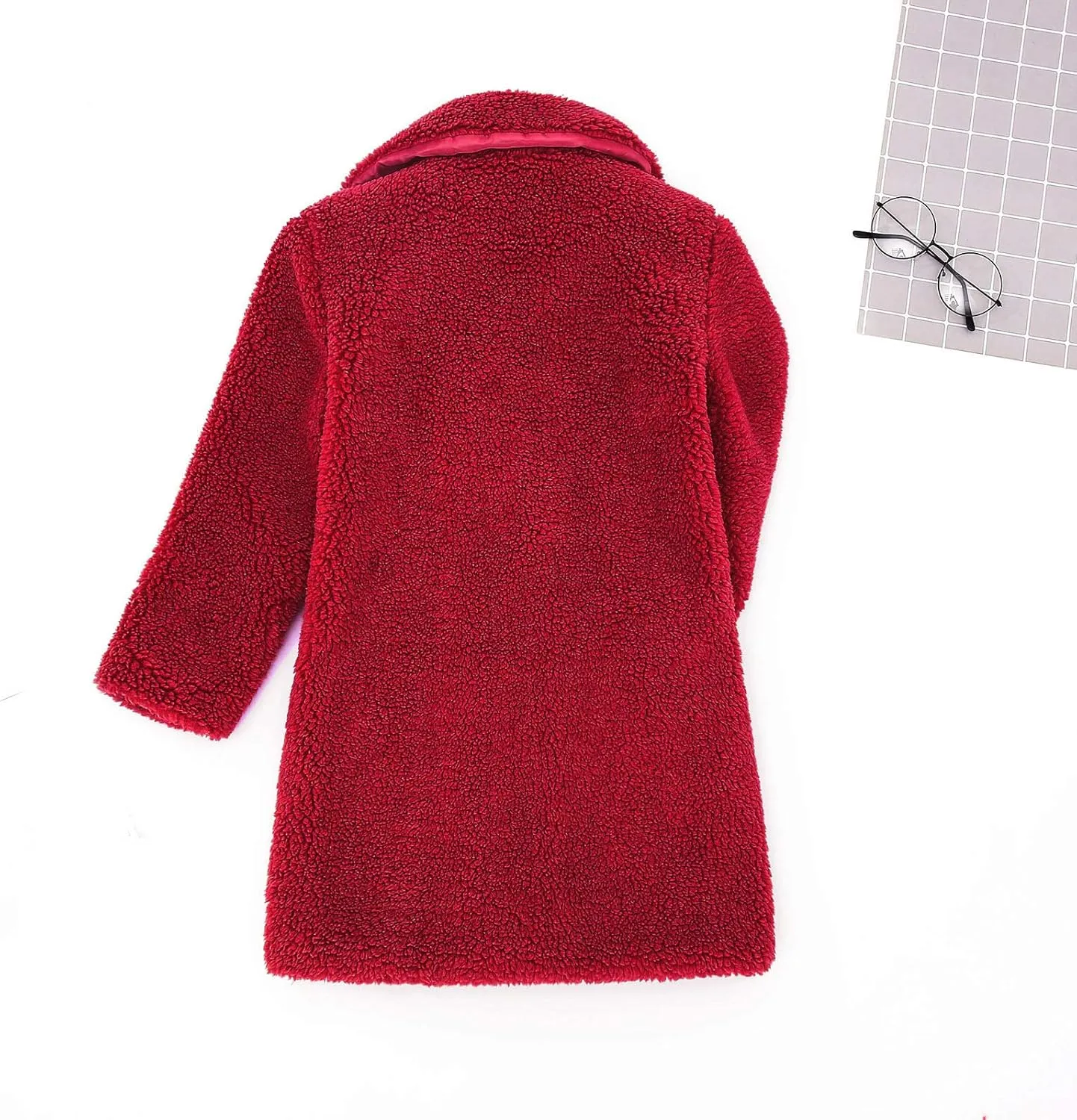 Baby Girls Faux Fur Jacket Long Teddy Coat Toddler Trench Coat Fuzzy Fleece Jacket Long Winter Coat Thicken Outerwear
