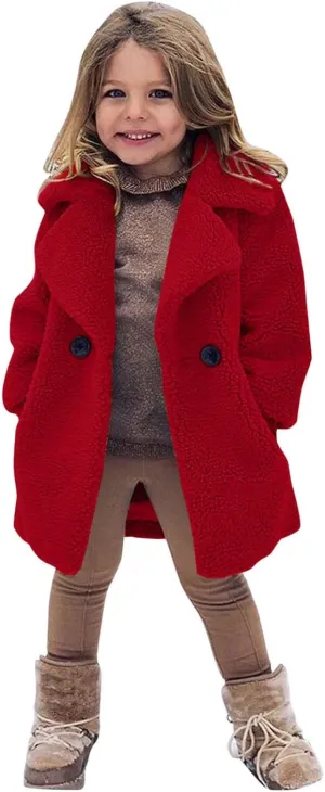 Baby Girls Faux Fur Jacket Long Teddy Coat Toddler Trench Coat Fuzzy Fleece Jacket Long Winter Coat Thicken Outerwear