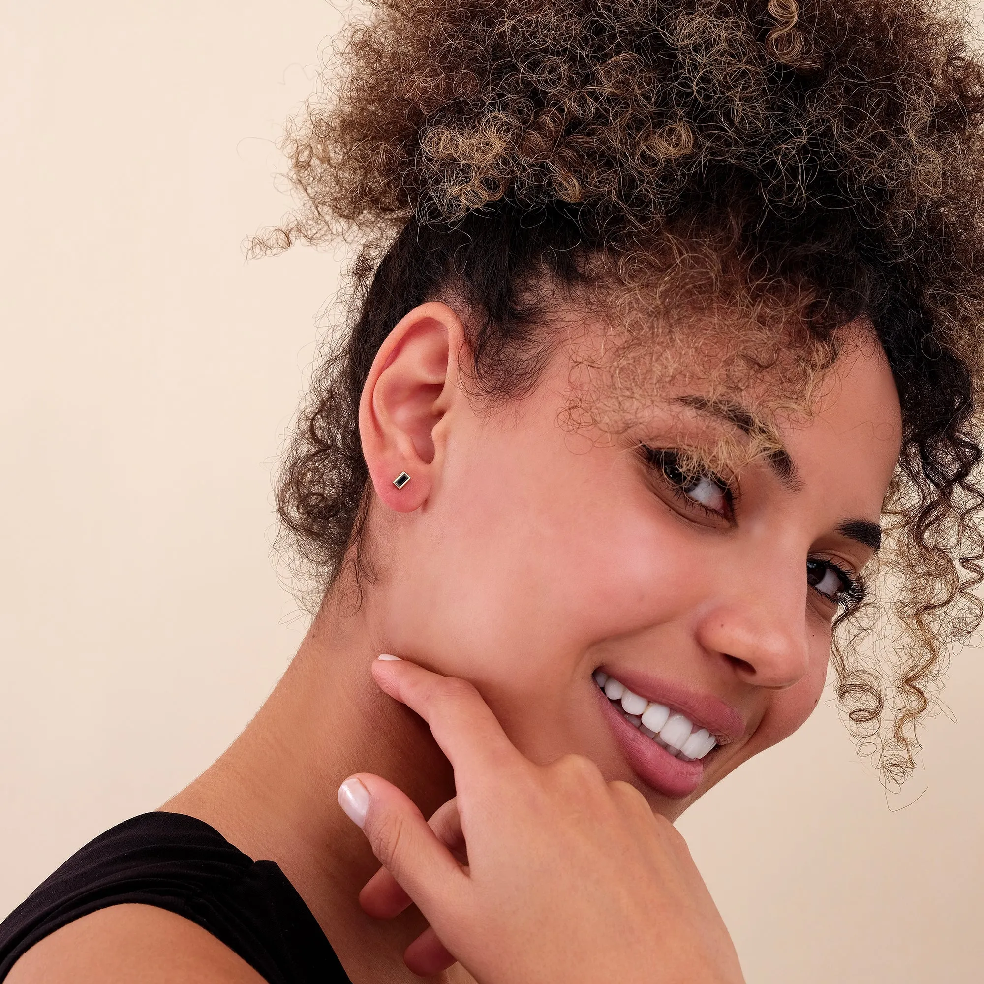 Baguette Black Diamond Studs, Teresa