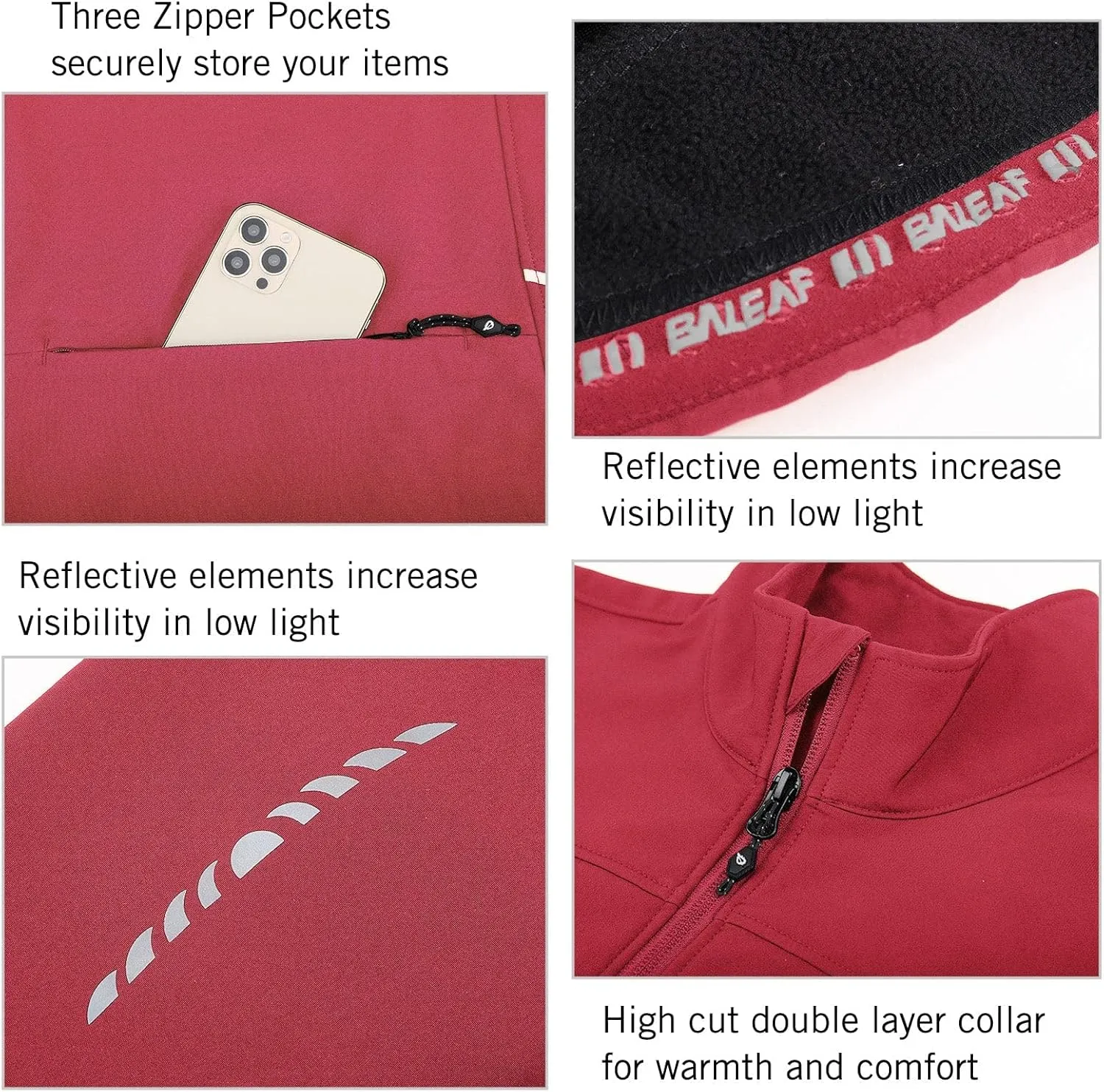 baleaf Women's Cycling Jacket Windproof Thermal Winter Running Cold Weather Gear Waterproof Softshell Warm