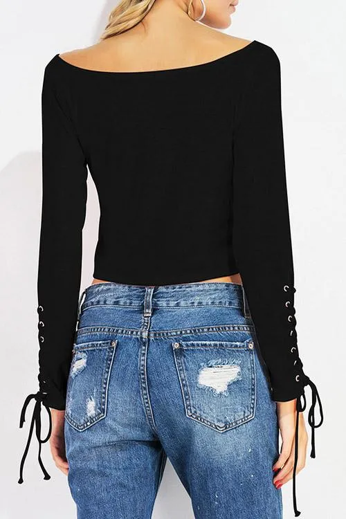 Bateau Lace-Up Long Sleeve Top