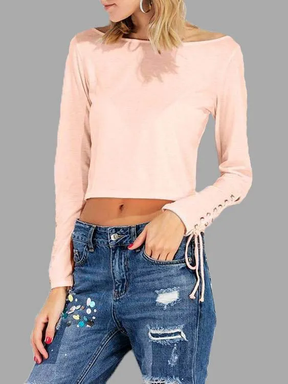 Bateau Lace-Up Long Sleeve Top