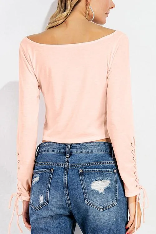 Bateau Lace-Up Long Sleeve Top