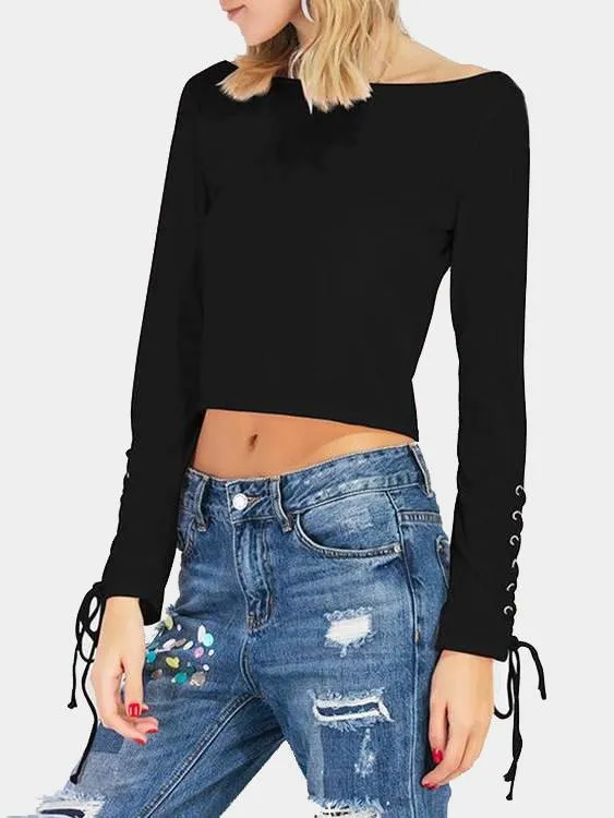 Bateau Lace-Up Long Sleeve Top