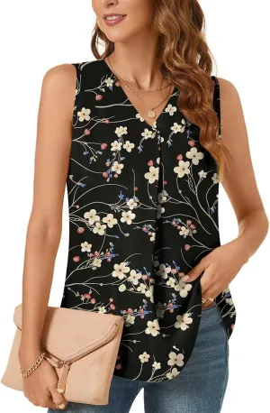 Bestbee Women's 2025 Summer Tank Tops Dressy Casual Sleeveless Chiffon Blouses V Neck Tunics Cute Business Work Shirts