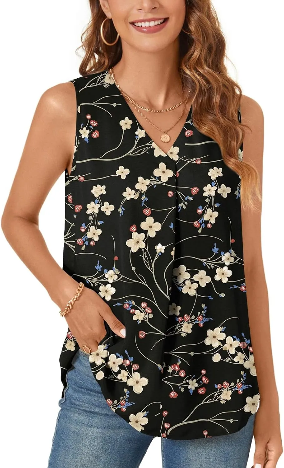 Bestbee Women's 2025 Summer Tank Tops Dressy Casual Sleeveless Chiffon Blouses V Neck Tunics Cute Business Work Shirts