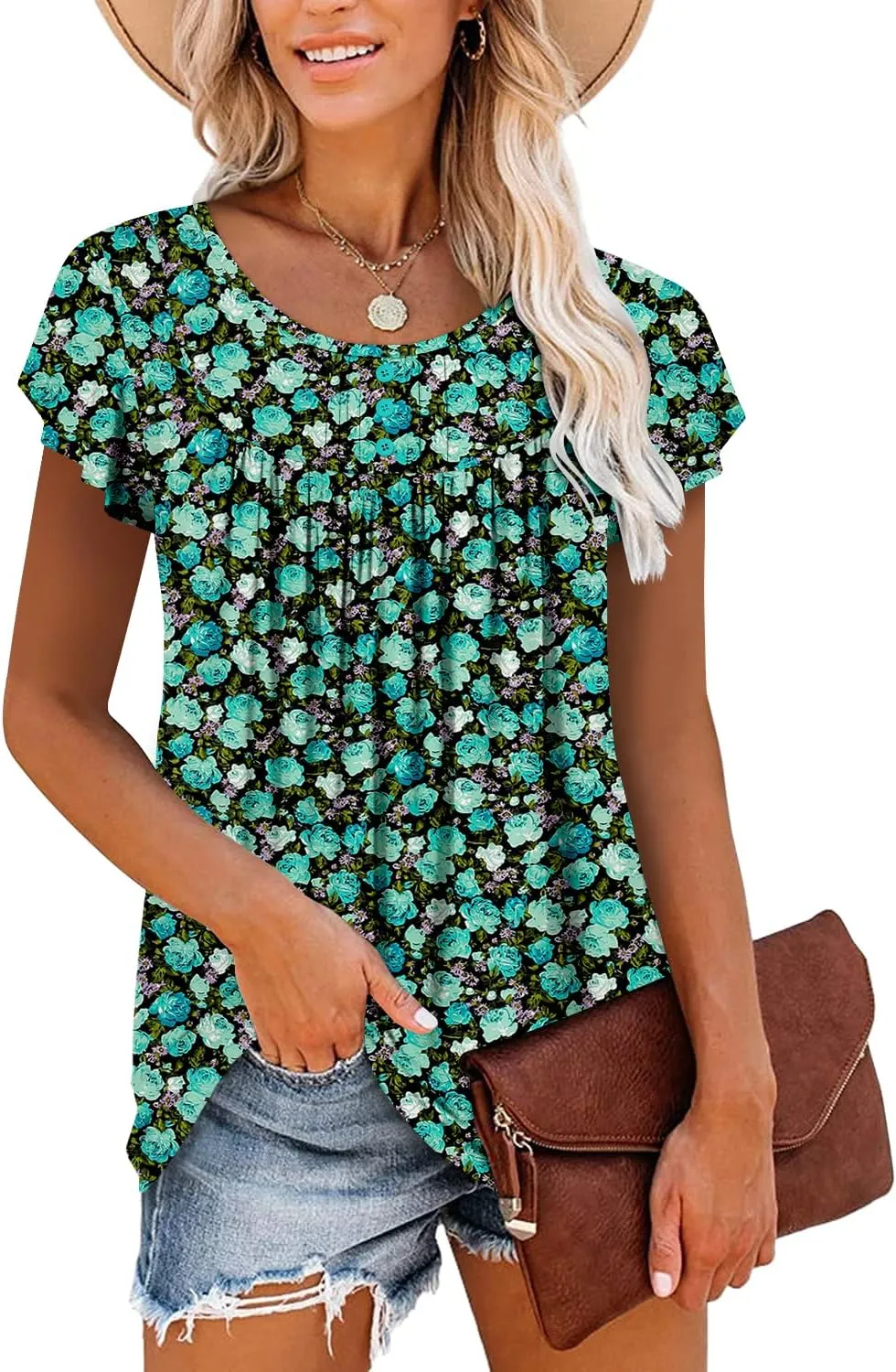 BETTE BOUTIK Women's Short Sleeve Summer Tunic Tops Flowy Flare Button Down Tunic Shirts Blouses S-3XL