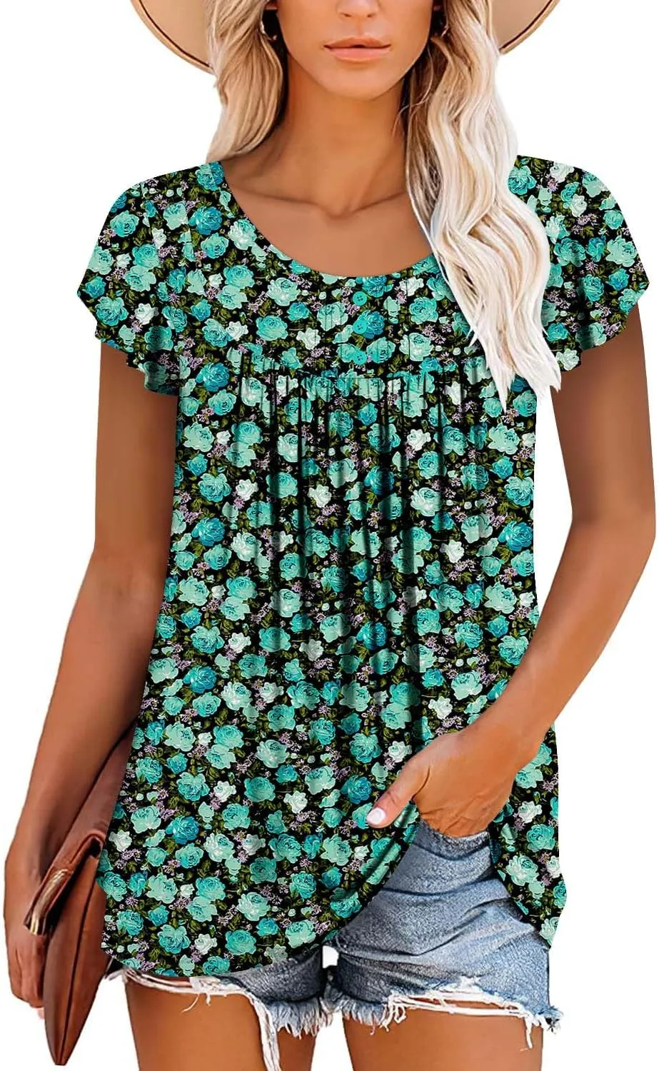 BETTE BOUTIK Women's Short Sleeve Summer Tunic Tops Flowy Flare Button Down Tunic Shirts Blouses S-3XL