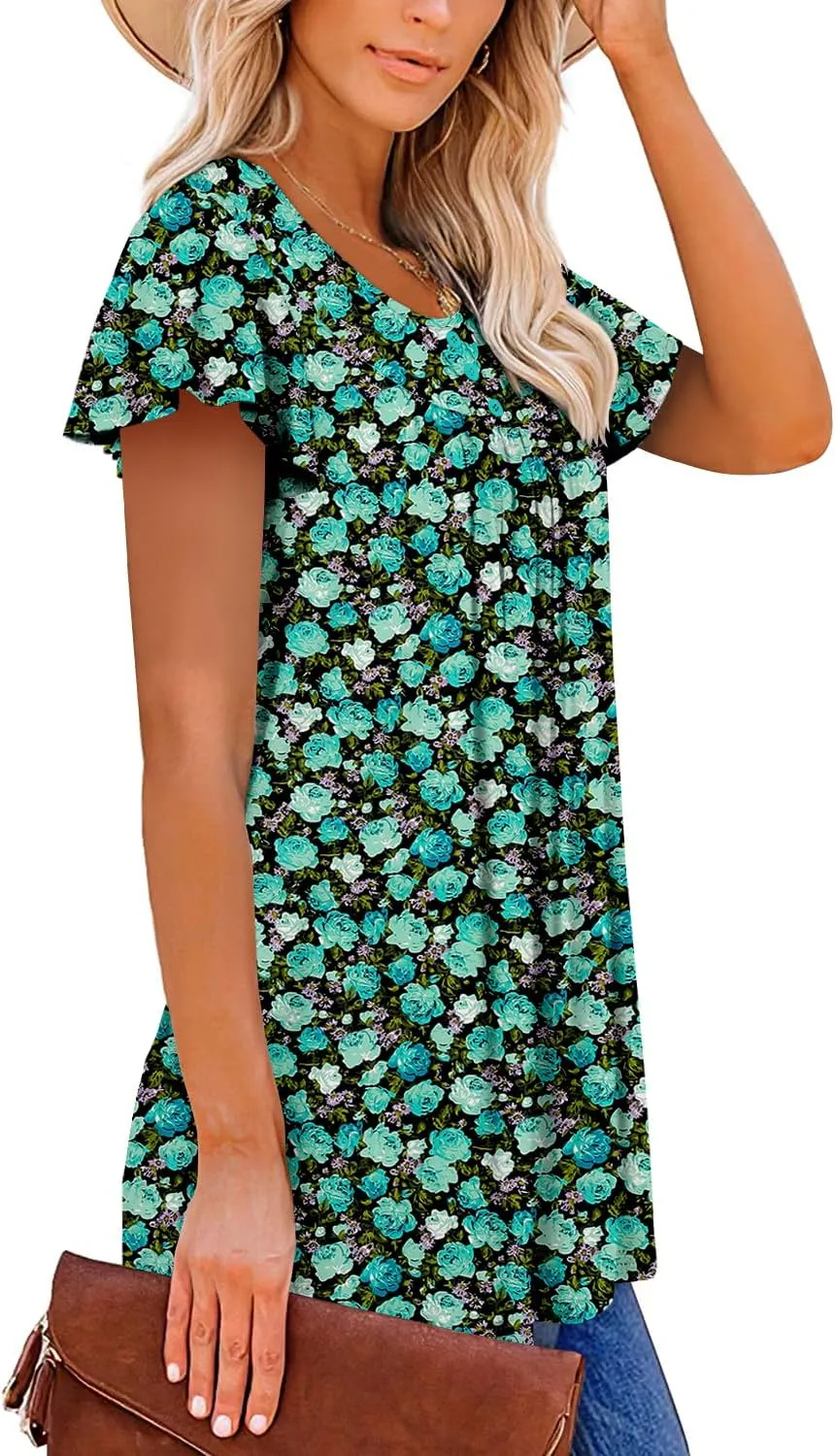 BETTE BOUTIK Women's Short Sleeve Summer Tunic Tops Flowy Flare Button Down Tunic Shirts Blouses S-3XL