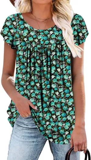 BETTE BOUTIK Women's Short Sleeve Summer Tunic Tops Flowy Flare Button Down Tunic Shirts Blouses S-3XL