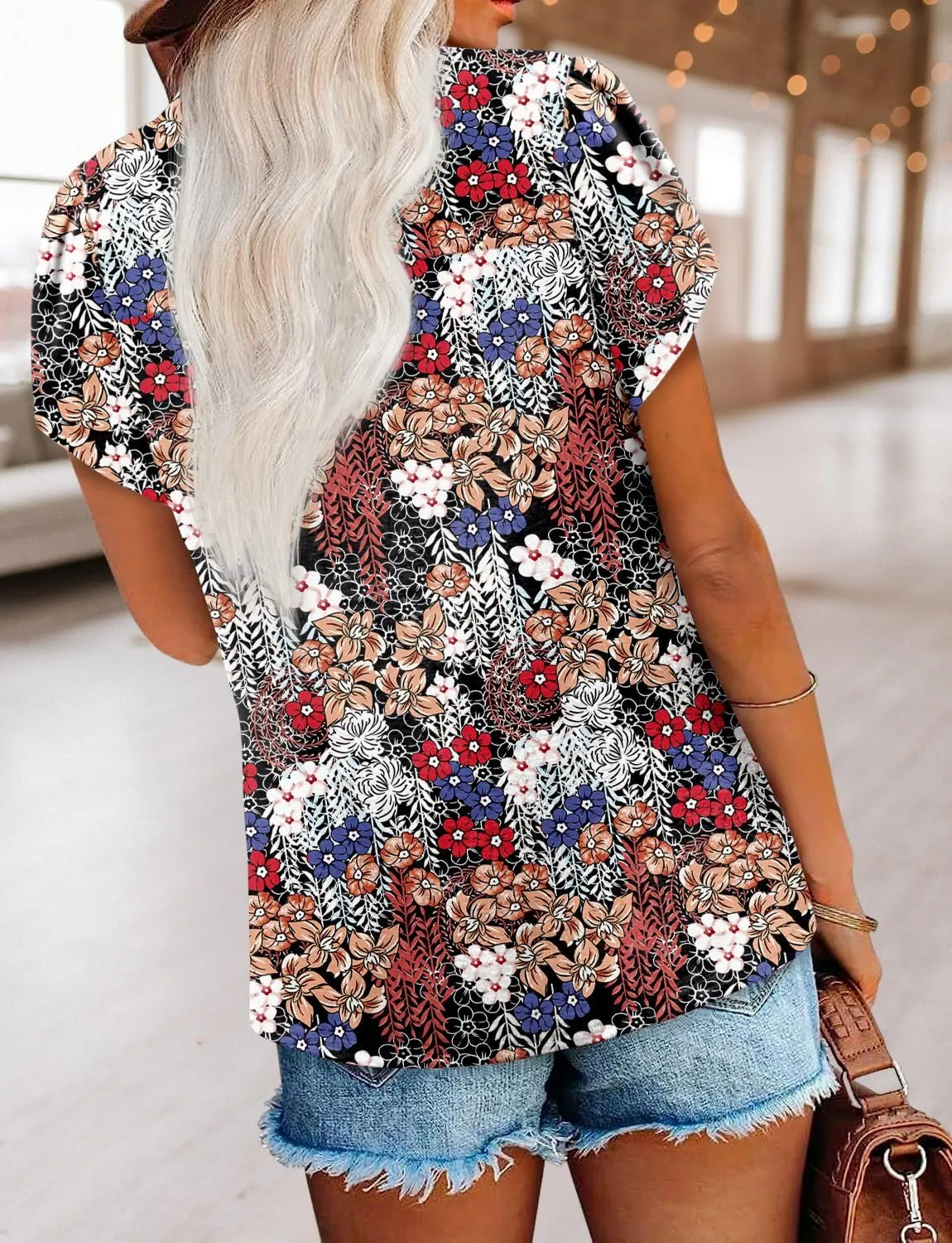 BETTE BOUTIK Womens Summer Shirts Short Sleeve V Neck Tunic Tops Casual Fashion Blouses