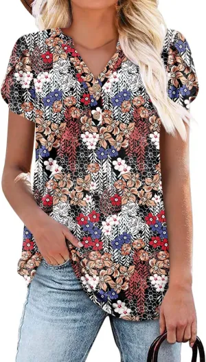 BETTE BOUTIK Womens Summer Shirts Short Sleeve V Neck Tunic Tops Casual Fashion Blouses