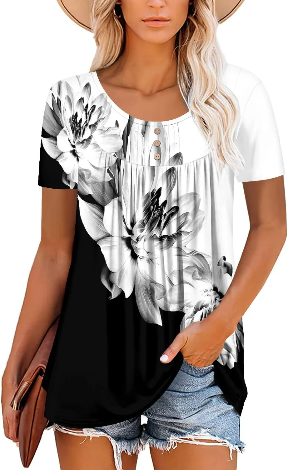 BETTE BOUTIK Women's Summer Tunic Tops Flowy Flare Botton Down Shirts Blouses S-3XL