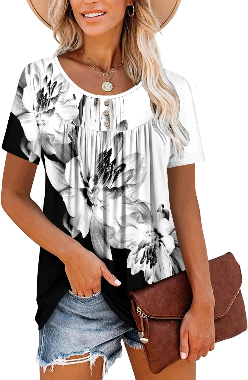 BETTE BOUTIK Women's Summer Tunic Tops Flowy Flare Botton Down Shirts Blouses S-3XL