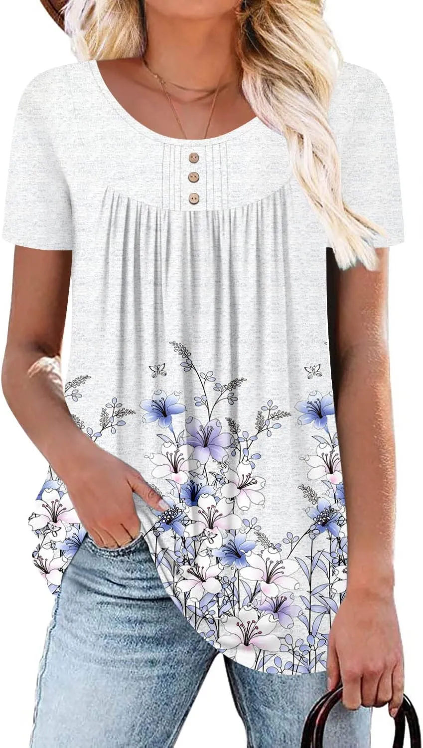 BETTE BOUTIK Women's Summer Tunic Tops Flowy Flare Botton Down Shirts Blouses S-3XL
