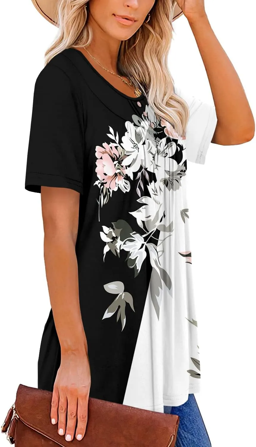 BETTE BOUTIK Women's Summer Tunic Tops Flowy Flare Botton Down Shirts Blouses S-3XL