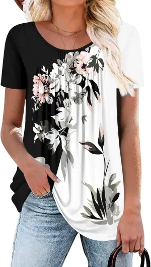 BETTE BOUTIK Women's Summer Tunic Tops Flowy Flare Botton Down Shirts Blouses S-3XL