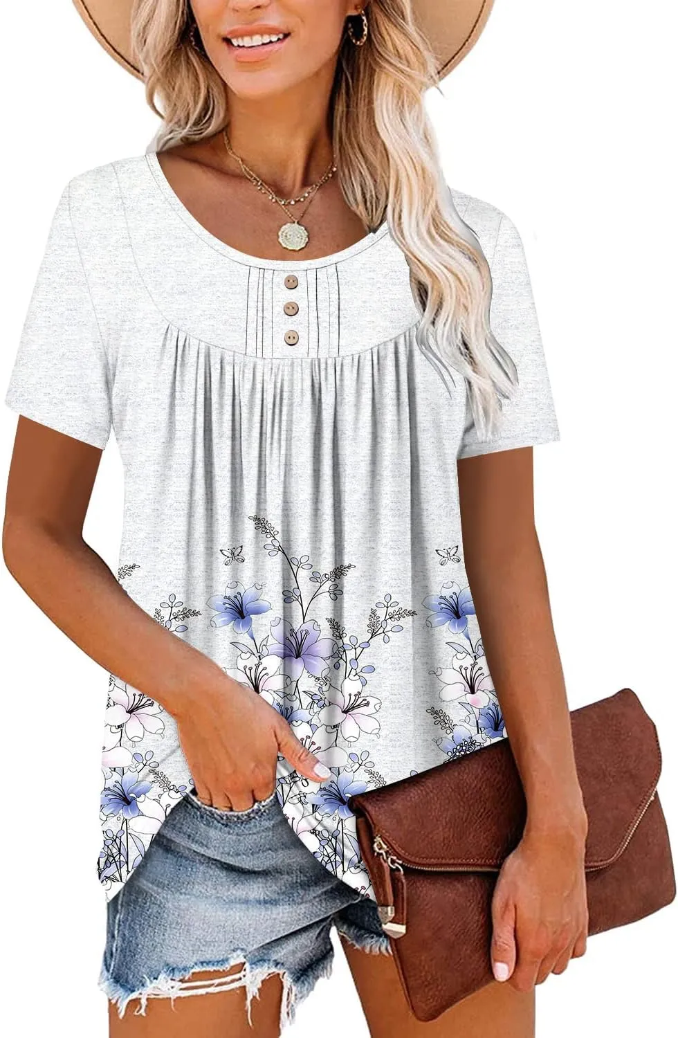 BETTE BOUTIK Women's Summer Tunic Tops Flowy Flare Botton Down Shirts Blouses S-3XL
