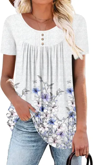 BETTE BOUTIK Women's Summer Tunic Tops Flowy Flare Botton Down Shirts Blouses S-3XL