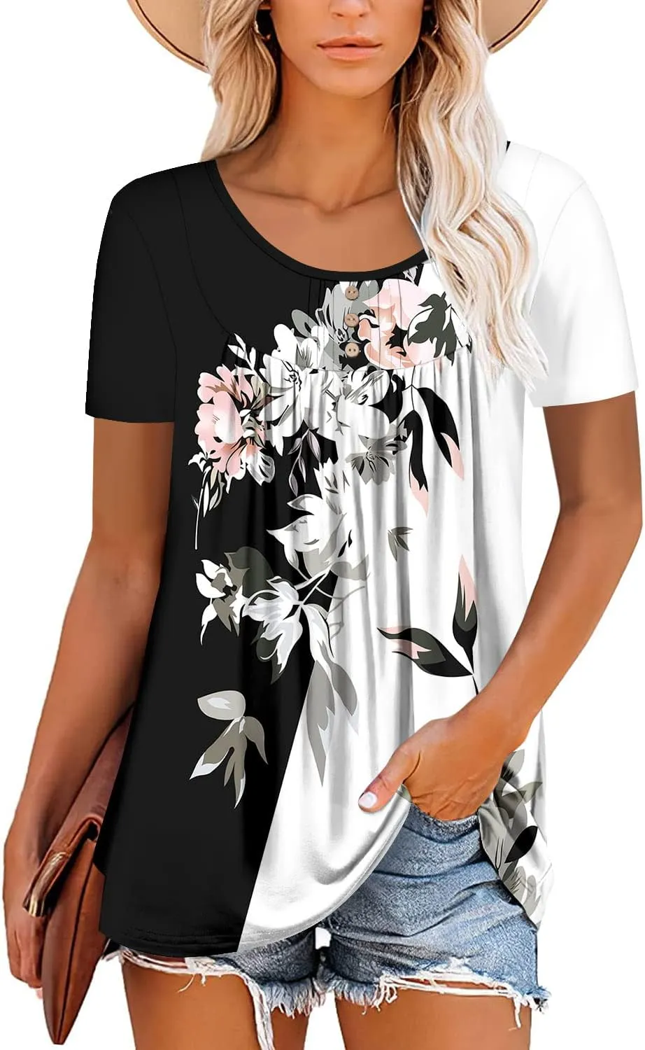 BETTE BOUTIK Women's Summer Tunic Tops Flowy Flare Botton Down Shirts Blouses S-3XL
