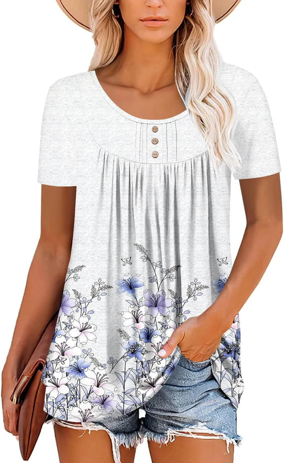 BETTE BOUTIK Women's Summer Tunic Tops Flowy Flare Botton Down Shirts Blouses S-3XL