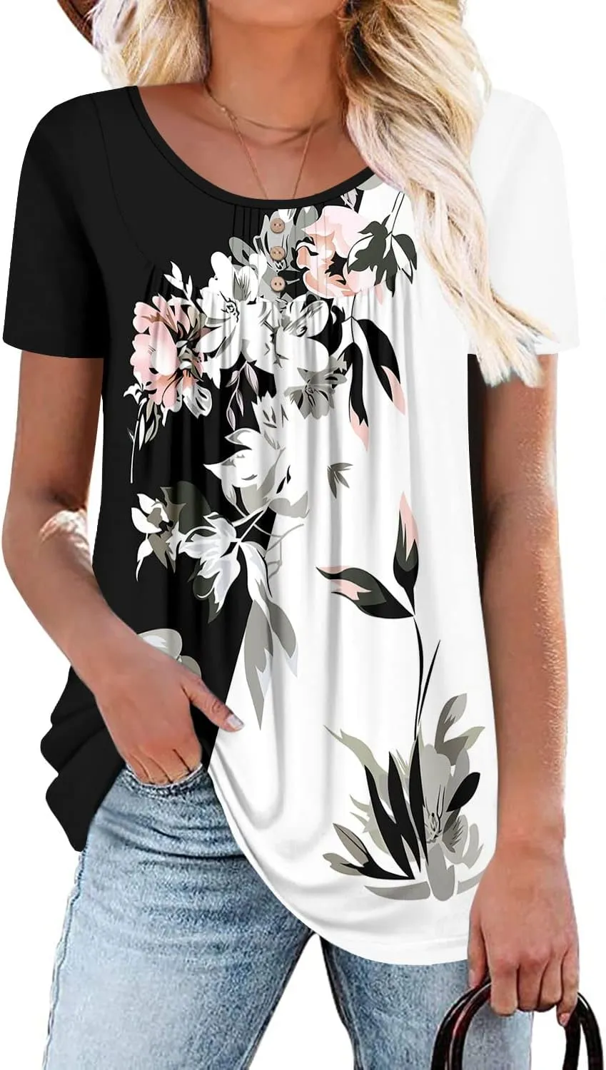 BETTE BOUTIK Women's Summer Tunic Tops Flowy Flare Botton Down Shirts Blouses S-3XL