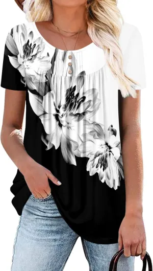 BETTE BOUTIK Women's Summer Tunic Tops Flowy Flare Botton Down Shirts Blouses S-3XL