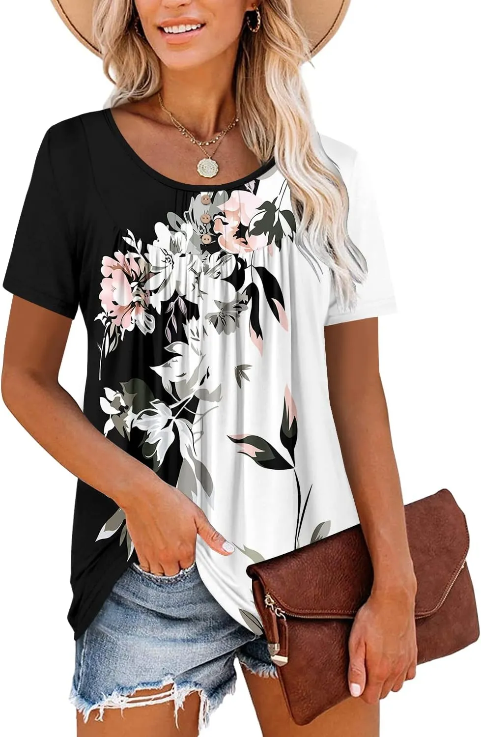 BETTE BOUTIK Women's Summer Tunic Tops Flowy Flare Botton Down Shirts Blouses S-3XL
