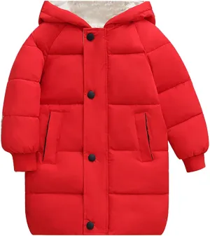 Big Girls Quilted Jacket Children's Down Padded Jacket Long Cotton Padded Jacket Baby Winter Coat for (Red, 3-4 Years)