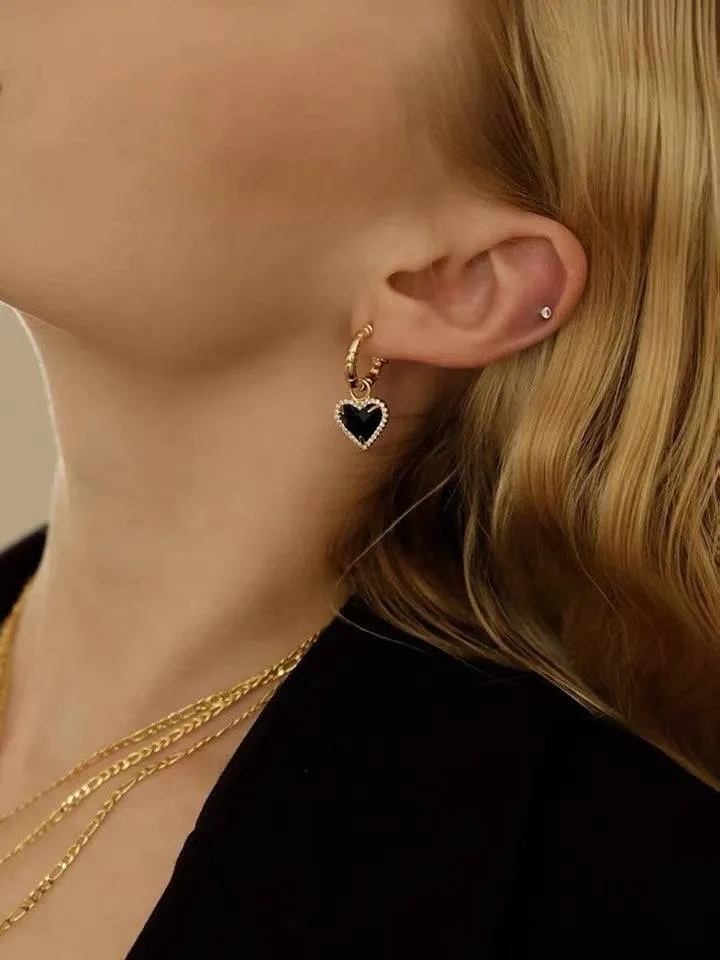 Black Bella Heart pendant CZ Earrings