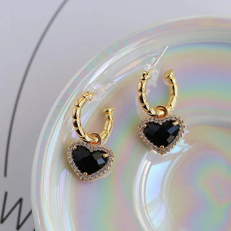Black Bella Heart pendant CZ Earrings