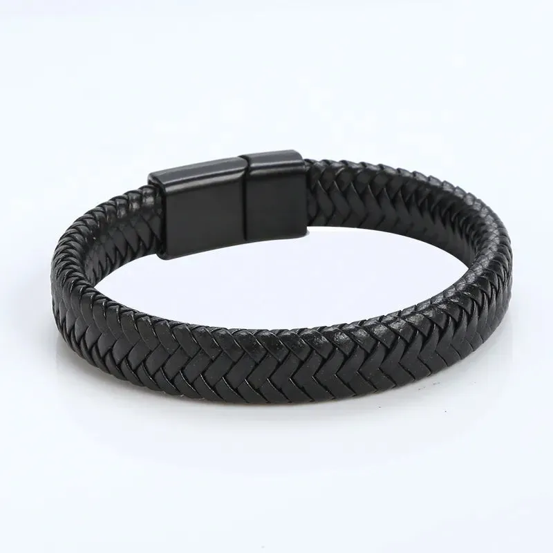 Black Brown Leather Weave Bracelet