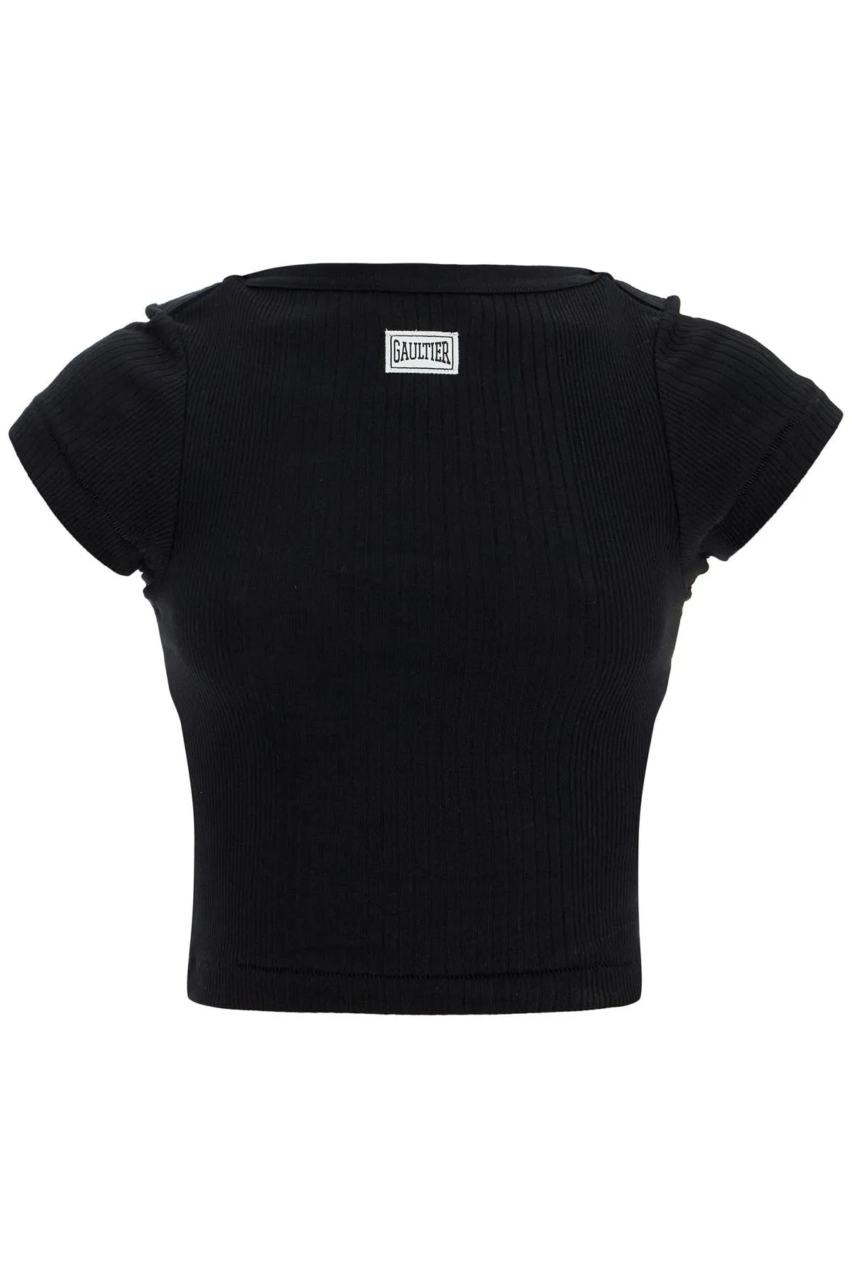 black cropped cotton ribbed t-shirt with logo TS105P J054 BLACK