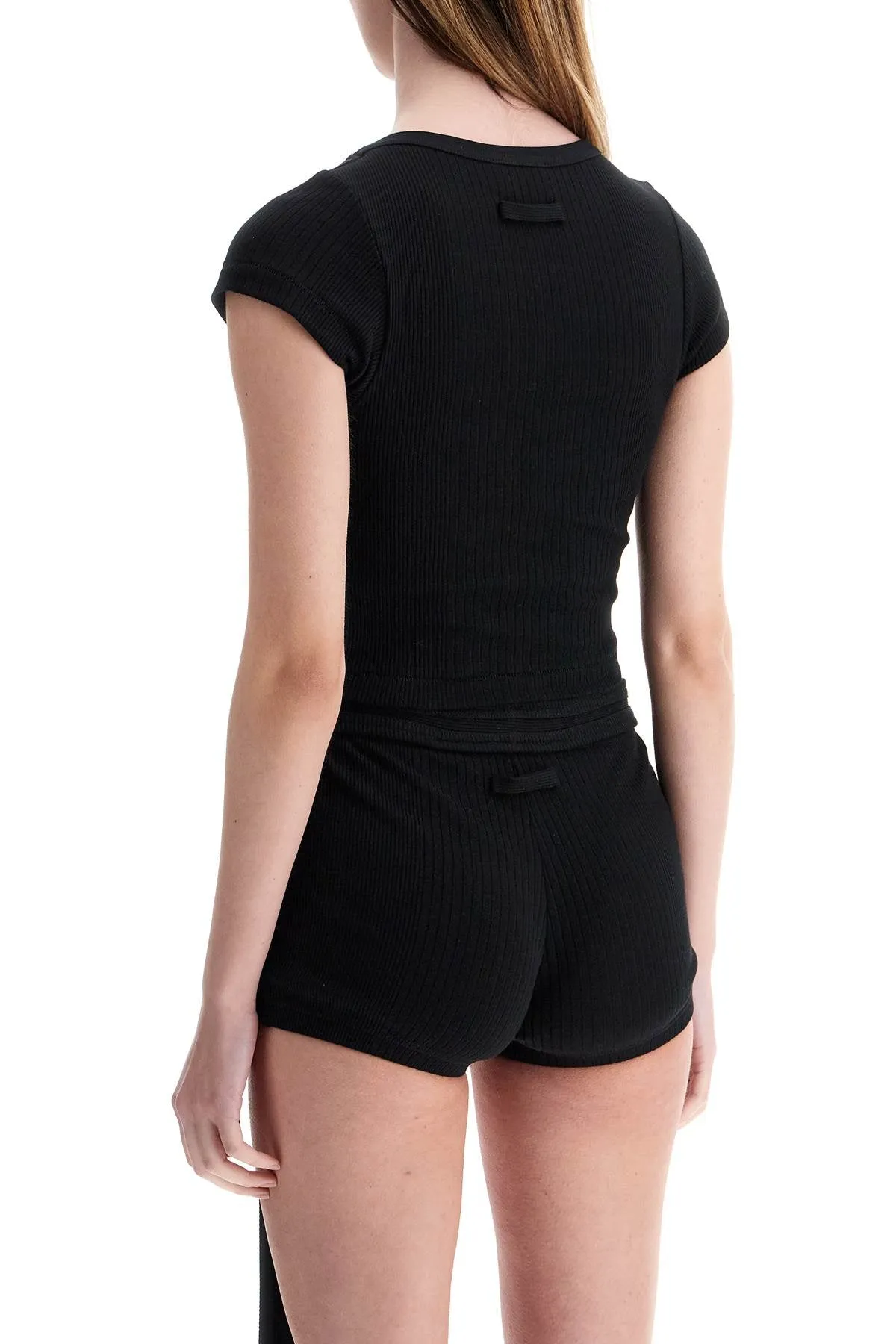 black cropped cotton ribbed t-shirt with logo TS105P J054 BLACK