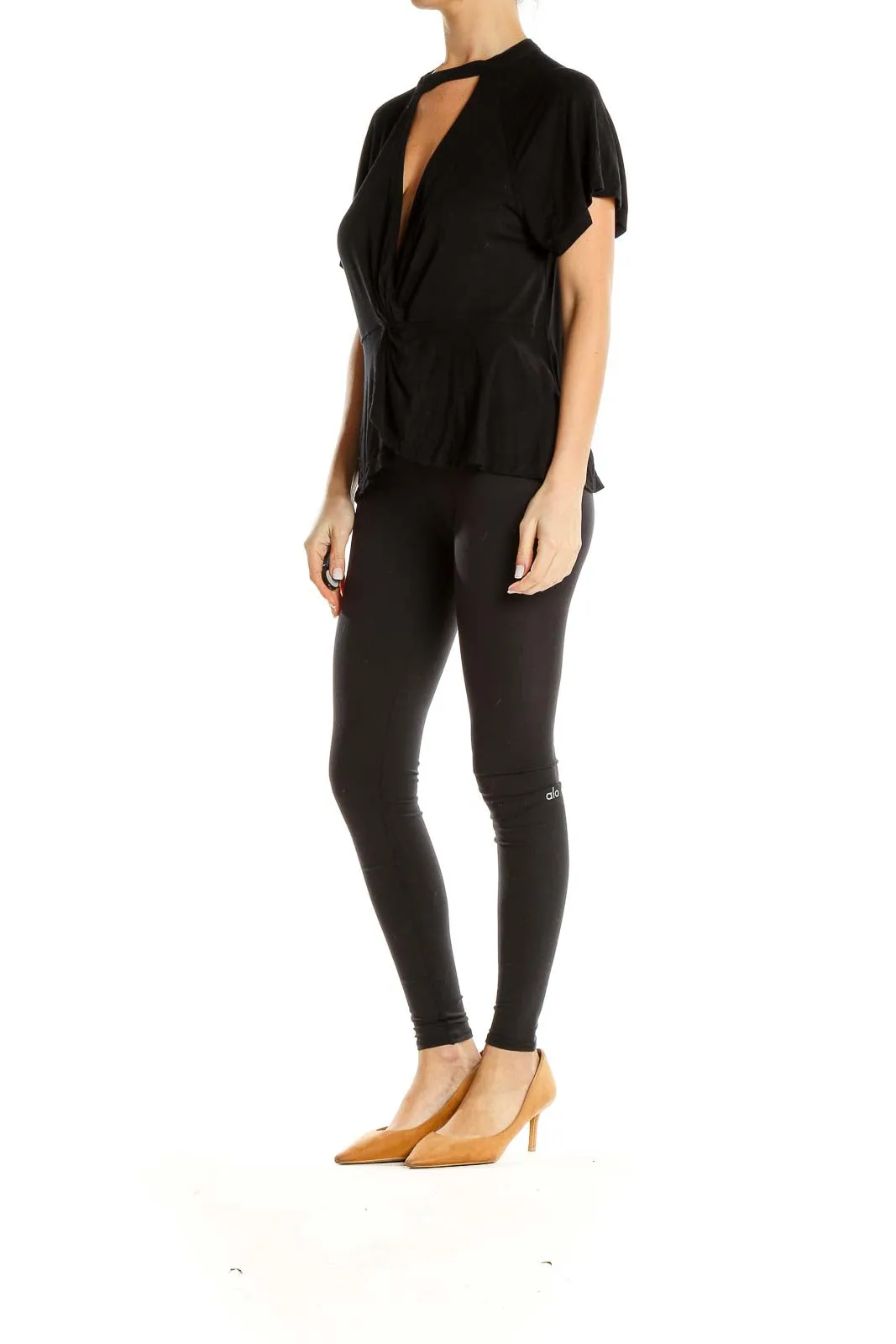 Black Twist-Front Cutout Top