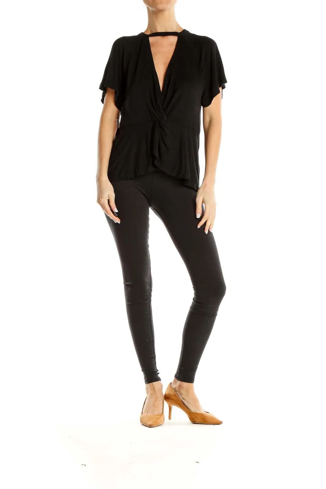 Black Twist-Front Cutout Top