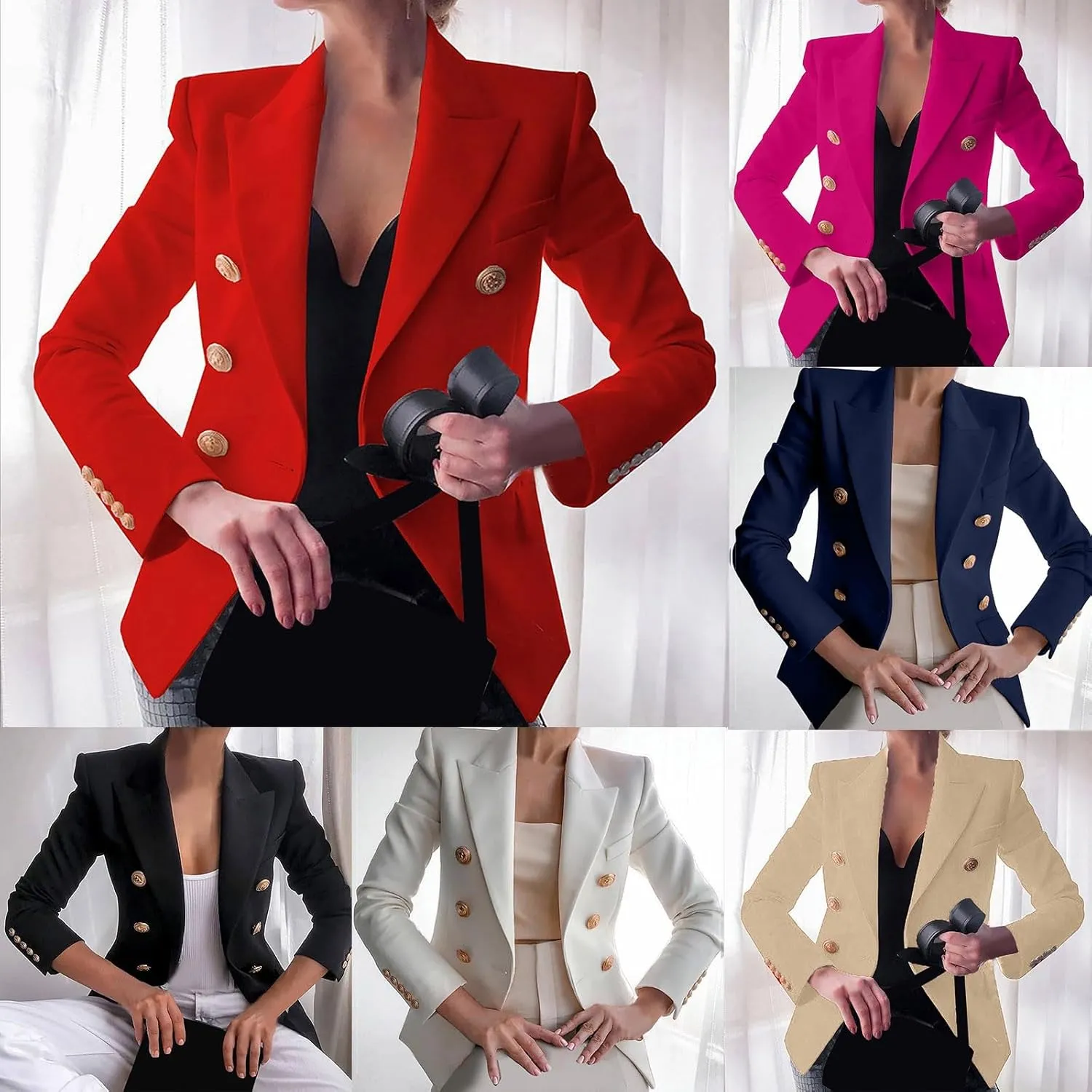 Blazers for Women Business Casual Long Sleeve Fitted Blazer Double Breasted Blazer Work Office Jacket Elegant Blazers