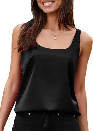 BLENCOT Women Satin Tank Top Casual Camisole Summer Shirt Basic Fashion Dressy Sleeveless Blouses S-2XL
