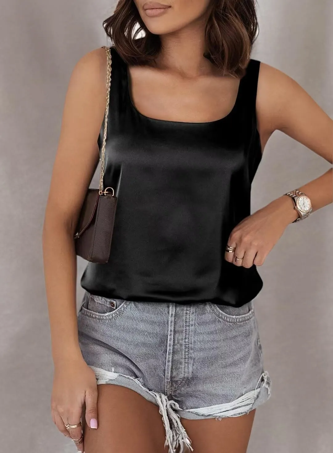 BLENCOT Women Satin Tank Top Casual Camisole Summer Shirt Basic Fashion Dressy Sleeveless Blouses S-2XL