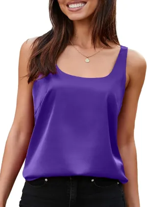 BLENCOT Women Satin Tank Top Casual Camisole Summer Shirt Basic Fashion Dressy Sleeveless Blouses S-2XL