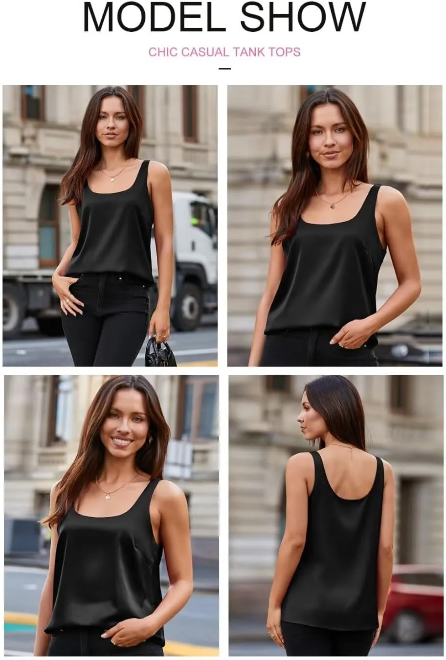 BLENCOT Women Satin Tank Top Casual Camisole Summer Shirt Basic Fashion Dressy Sleeveless Blouses S-2XL