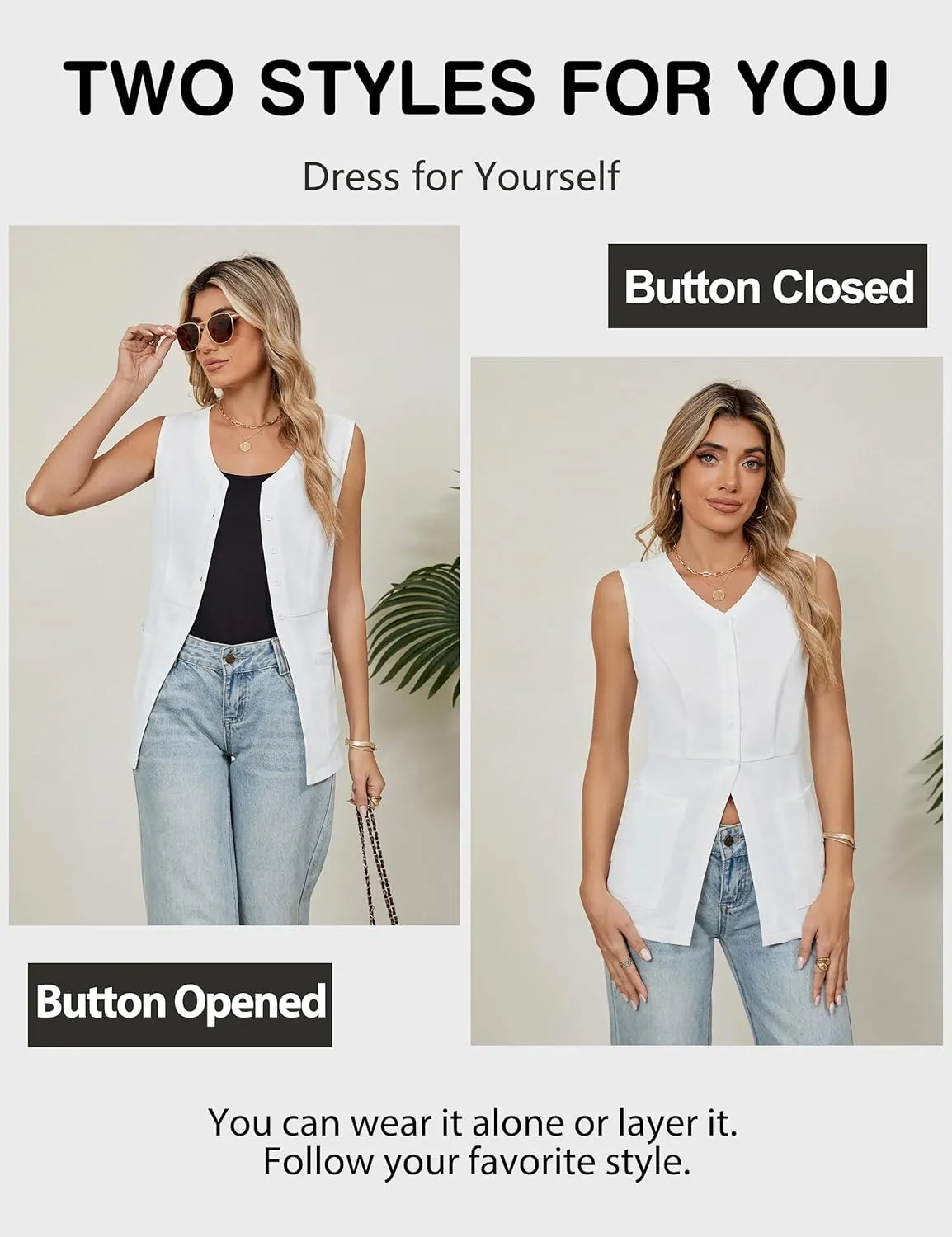 Blooming Jelly Womens Summer Tank Tops Button Down Sleeveless Vest Dressy Casual Blouses Business V Neck Outfits