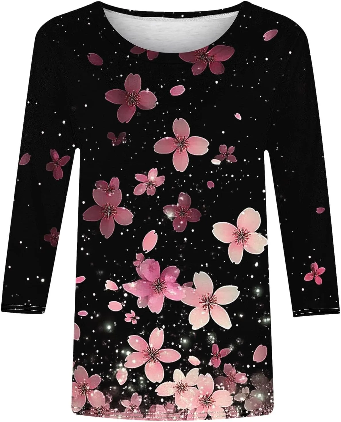 Boho Outfits for Women Bohemian Floral Print 3/4 Sleeves Tunic Tops Shirt Floral Print Crewneck Blouses