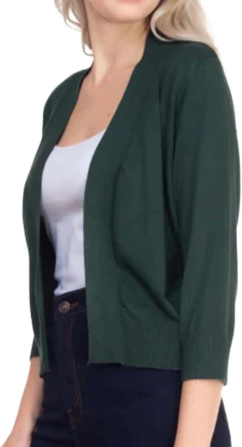Bolero Cropped Cardigans Shrugs for Women - 3/4 Sleeve Open Front Cover up for Dresses