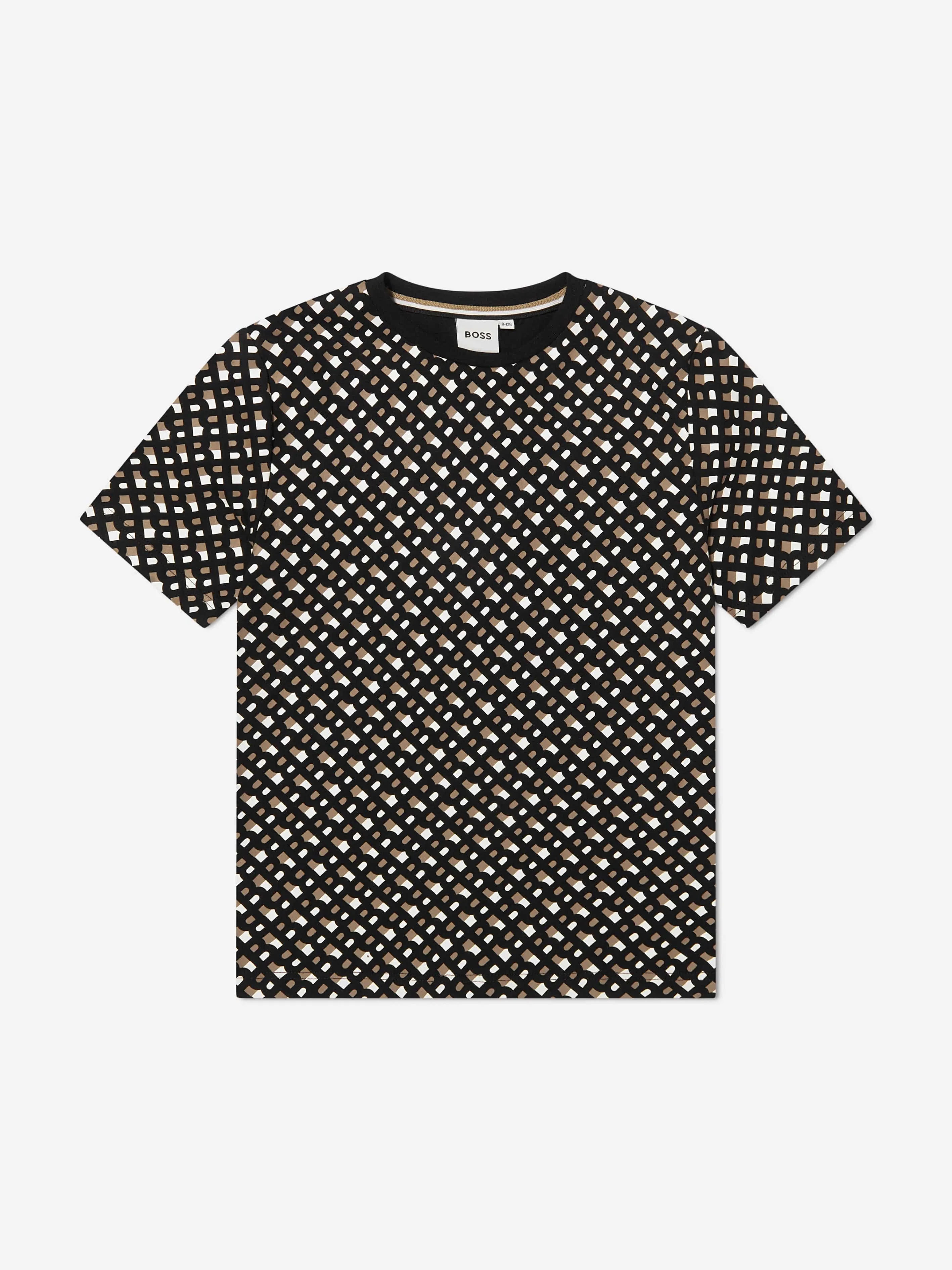 BOSS Boys Organic Cotton Monogram T-Shirt In Brown