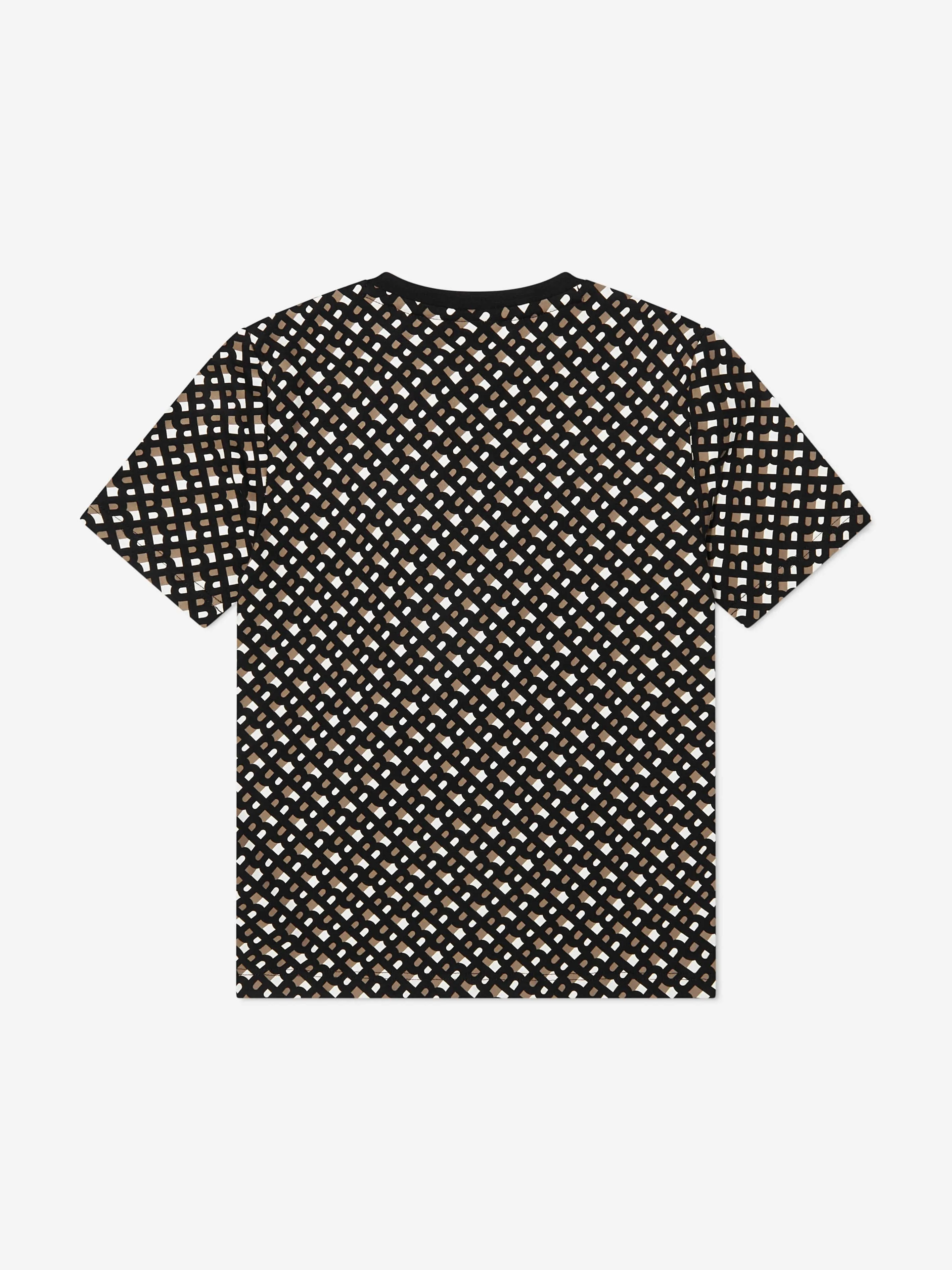 BOSS Boys Organic Cotton Monogram T-Shirt In Brown