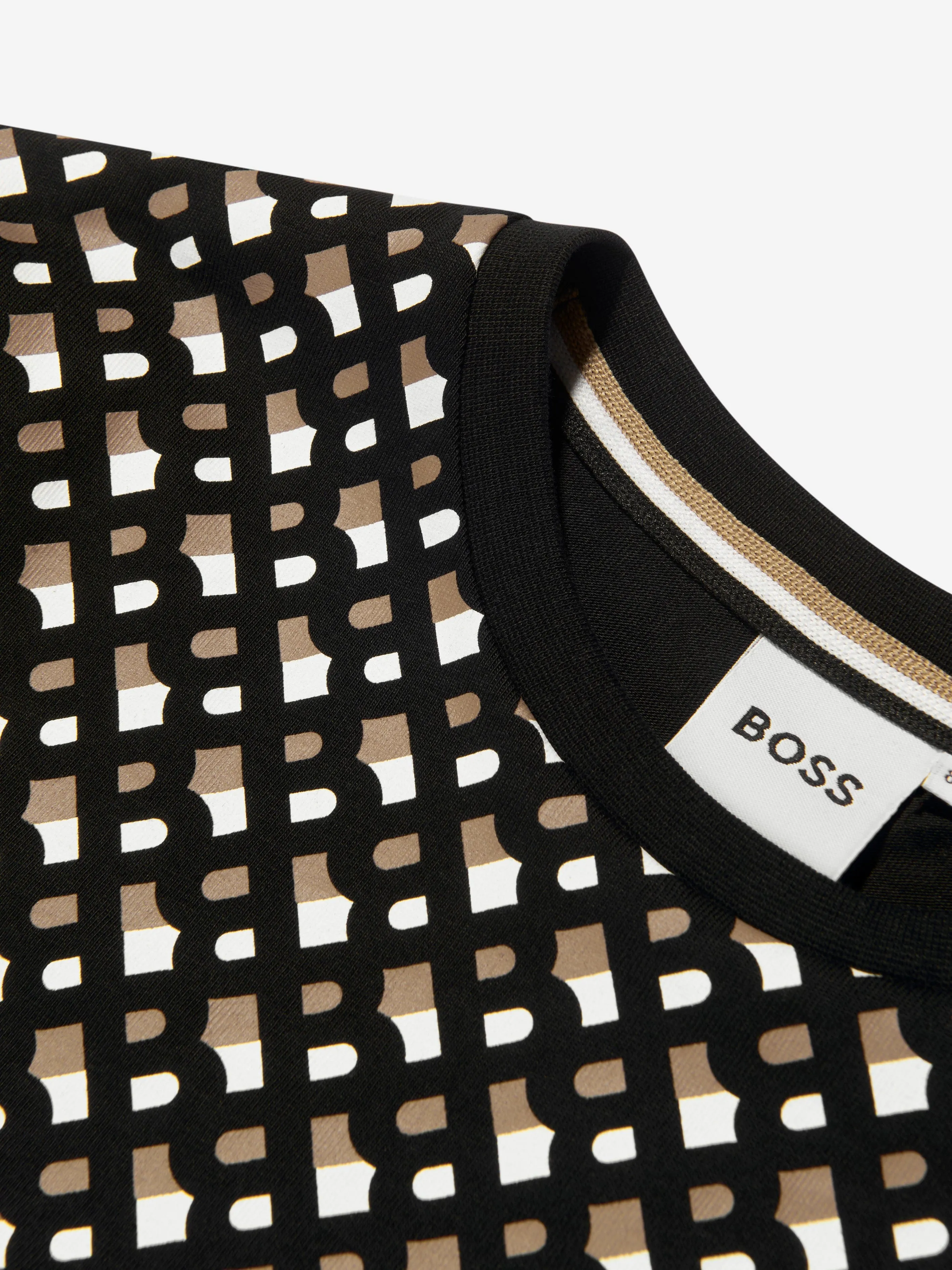 BOSS Boys Organic Cotton Monogram T-Shirt In Brown