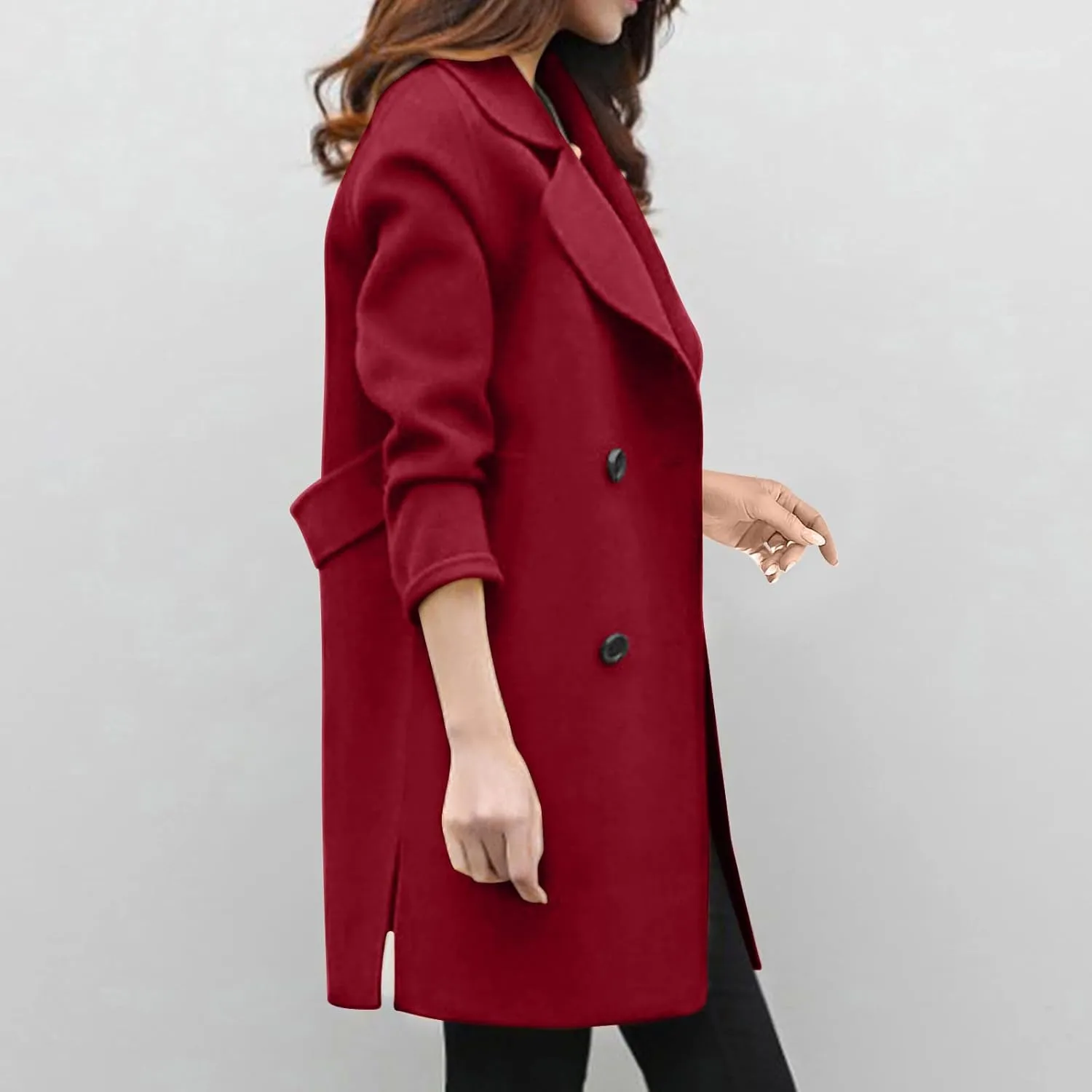 BOXIACEY Pea Coats for Women Wool Blend Winter Coat Double Breasted Trench Coat Elegant Lapel Collar Long Trench Coat