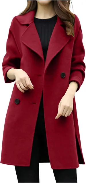 BOXIACEY Pea Coats for Women Wool Blend Winter Coat Double Breasted Trench Coat Elegant Lapel Collar Long Trench Coat