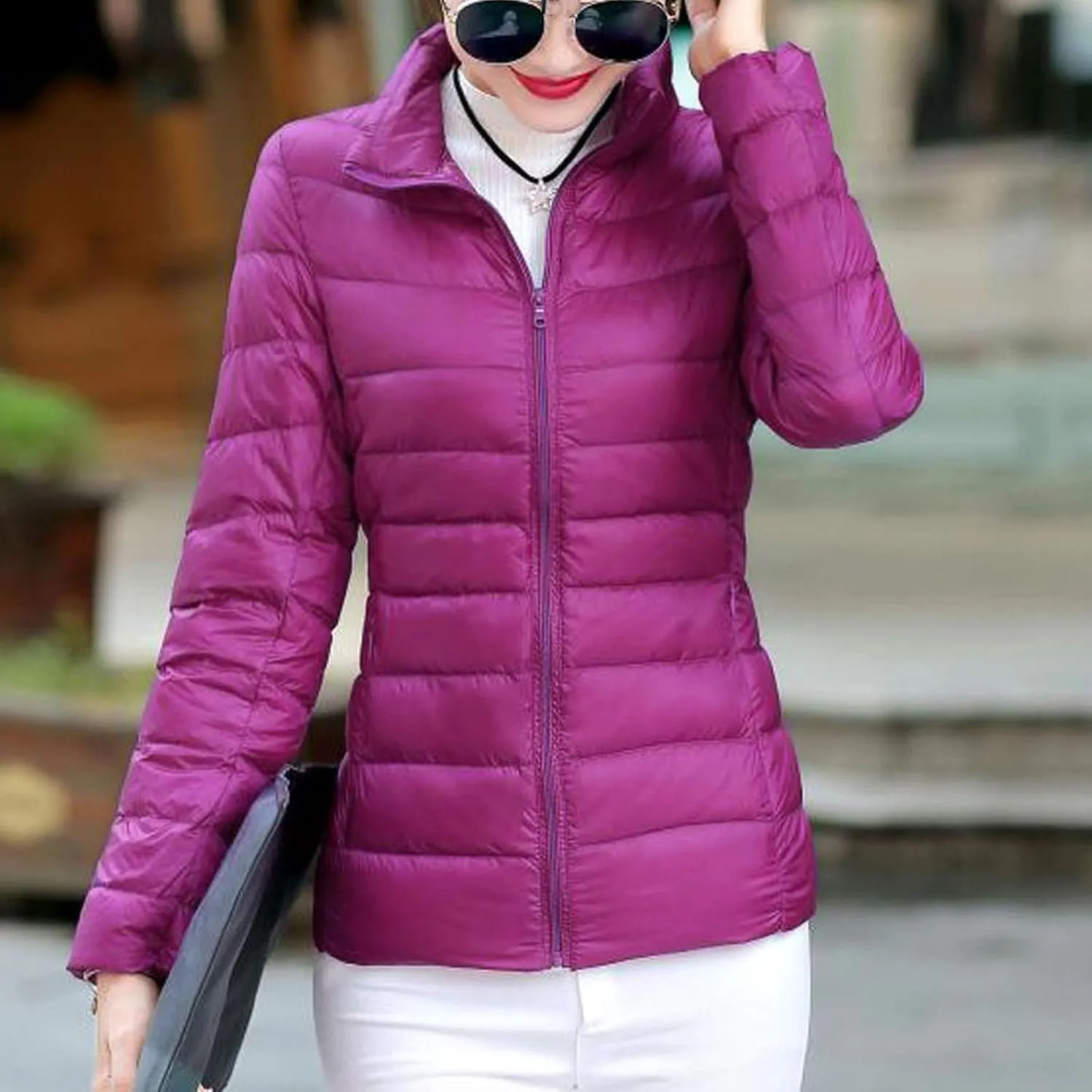 BOXIACEY Puffer Jackets for Women Lightweight Down Jacket Packable Winter Warm Coats Puffy Jacket with Stand Collar